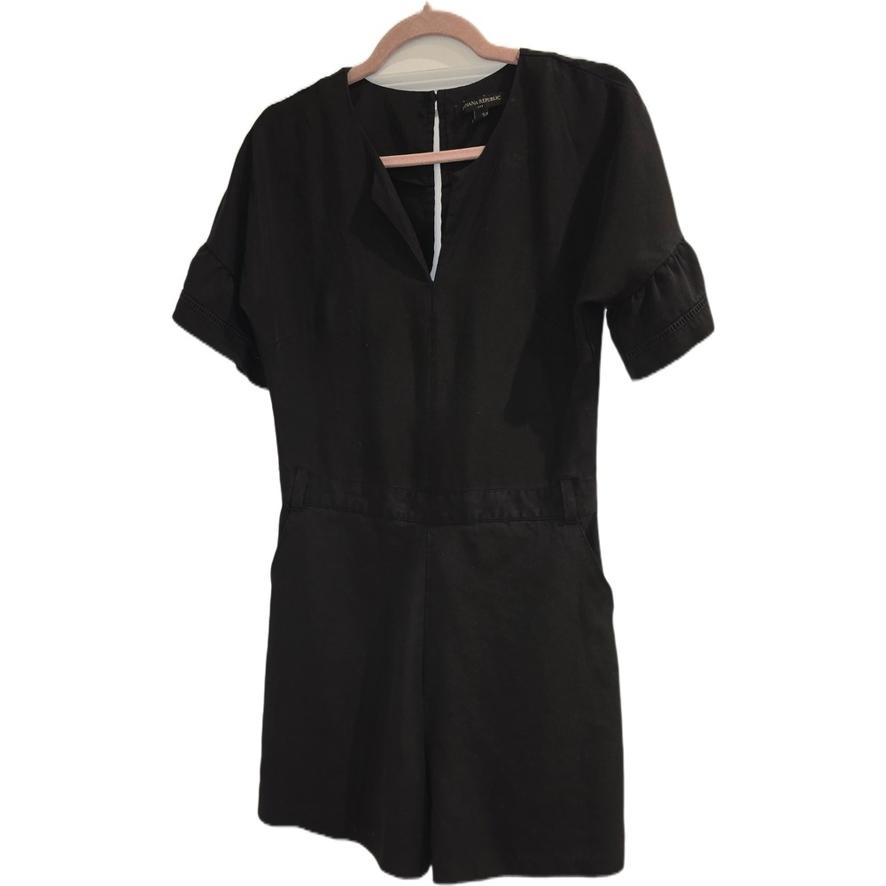 Banana Republic‎ Black Tencel Romper V-Neck Ruffle Sleeve Shorts Jumpsuit Size 2